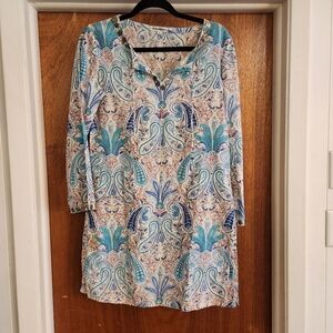 World Market Women’s Boho Floral Print Medallion Detail Side Slit Tunic Sz S